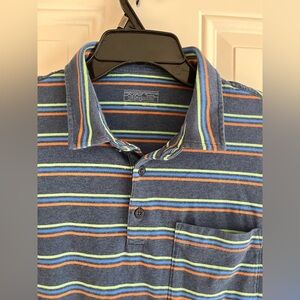 Patagonia Men's L Organic Cotton Polo Shirt Fathom Stripe Lightweight‎ Outdoor